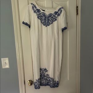 Talbots Blue and White Sheath Midi Dress for Weddings and garden parties